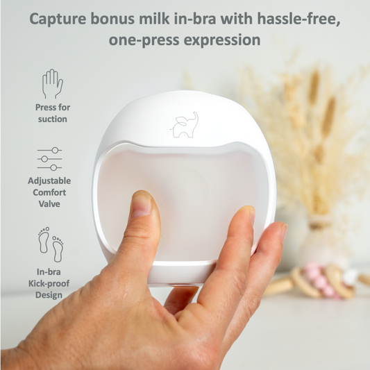 capture bonus breast milk, let down in-bra with hassle-free, one-press expression. extra comfort with adjustable comfort valve and in-bra kick-proof design.